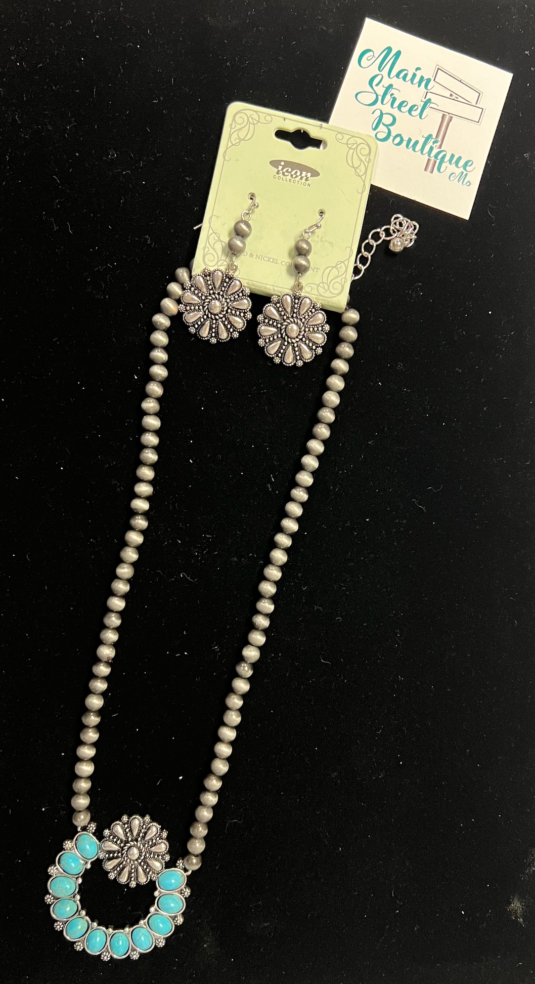 Western Concho with 18" Stone Pendant Necklace Set