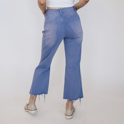 Marlin - Distressed Cropped Wide Leg Jeans