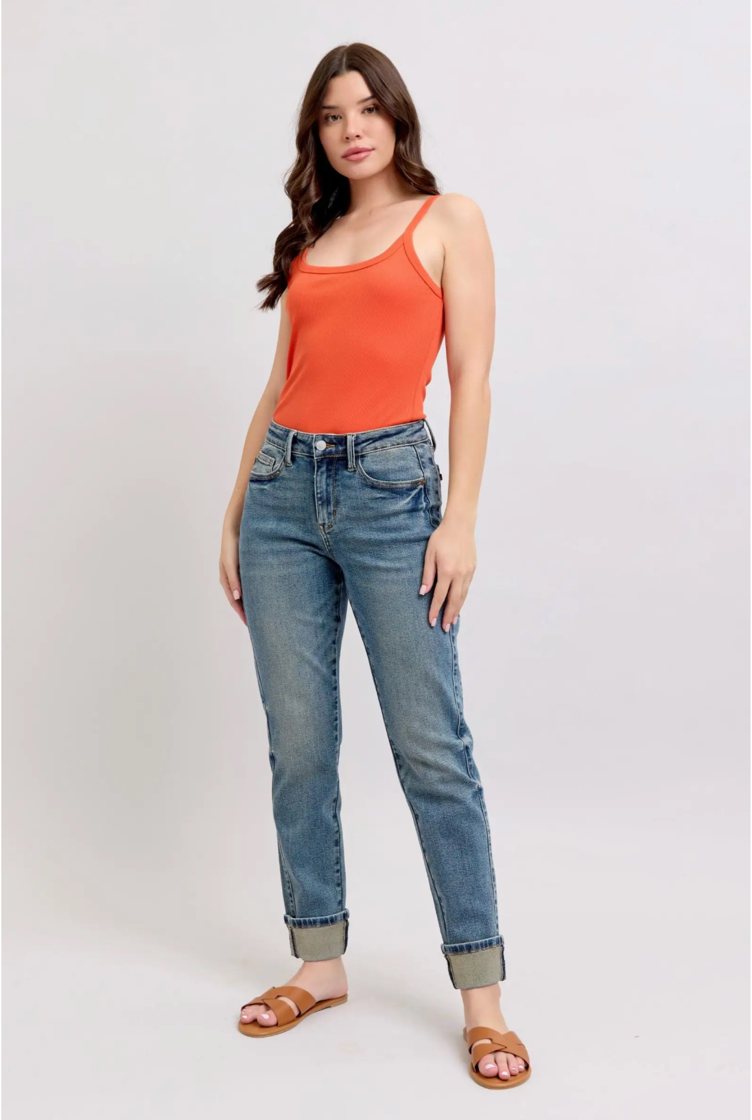 Judy Blue Mid-Rise Vintage Wash Cuffed Boyfriend Jeans