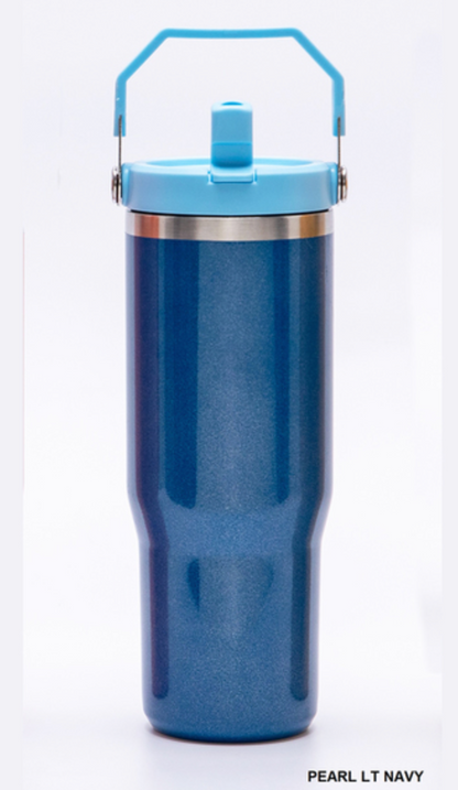 30OZ STAINLESS STEEL PEARL FLIP STRAW TUMBLER
