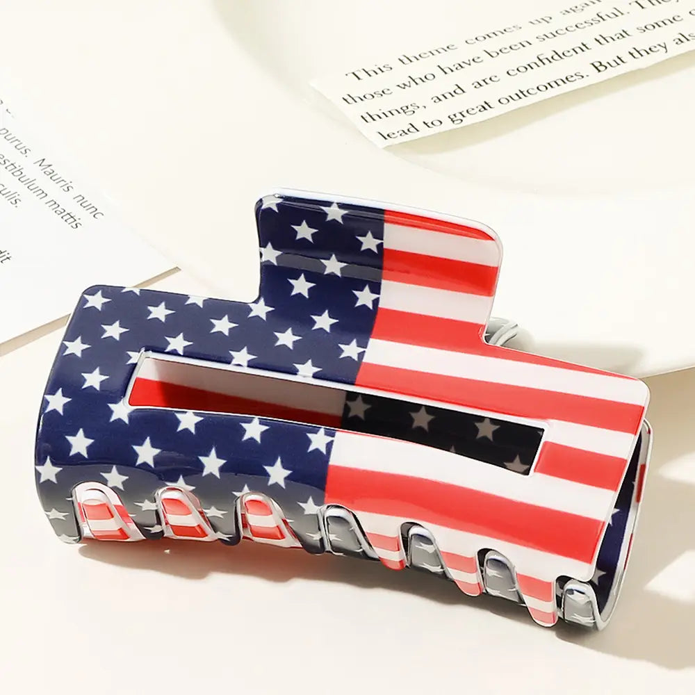 American Flag Print Square Claw Clip