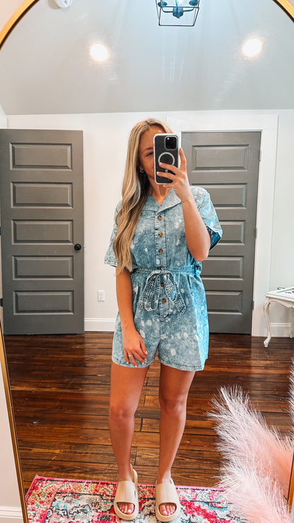 Denim Splattered Romper