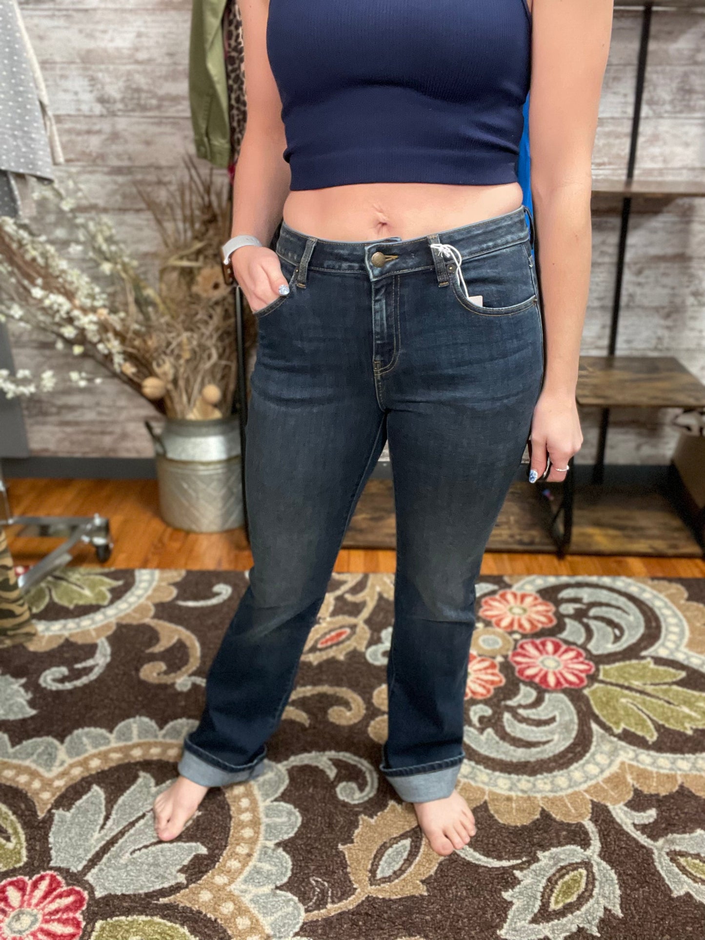 Rubies & Honey Shiloh Mid-Rise Non-distressed Dark Wash Bootcut Jeans
