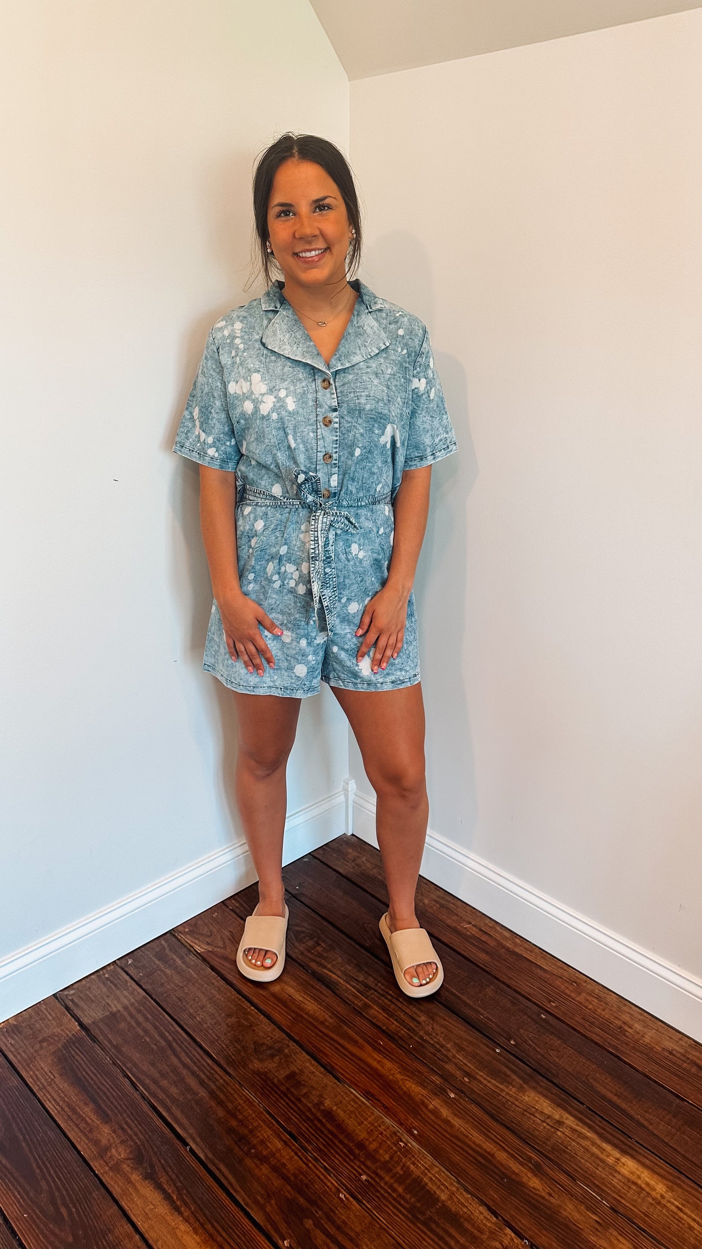 Denim Splattered Romper