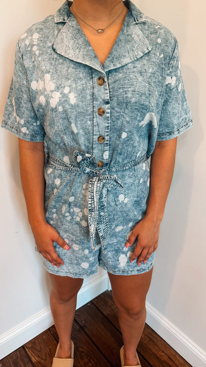 Denim Splattered Romper