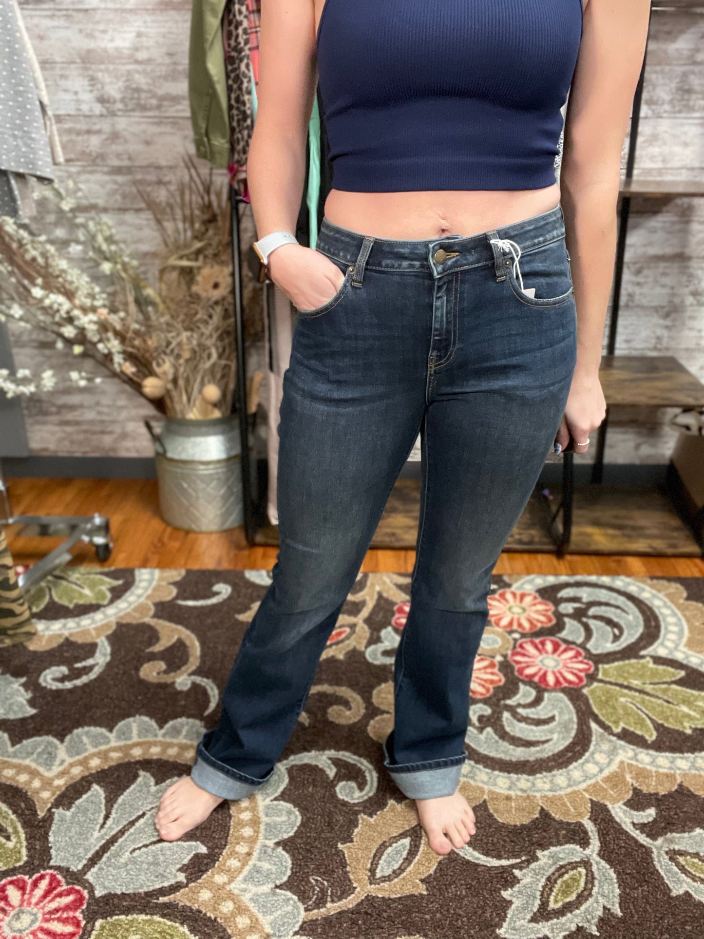 Rubies & Honey Shiloh Mid-Rise Non-distressed Dark Wash Bootcut Jeans