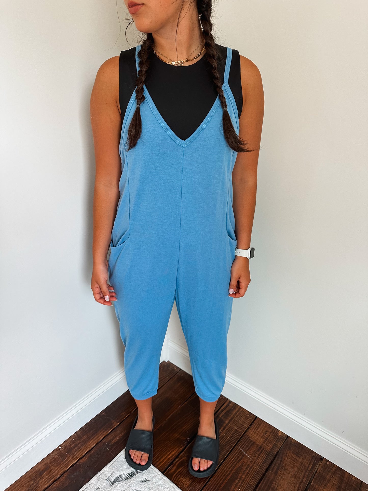 sky blue hot shot jumpsuit