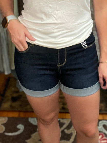 Rubies & Honey Mid-Rise Non-Distressed Midi Denim Shorts