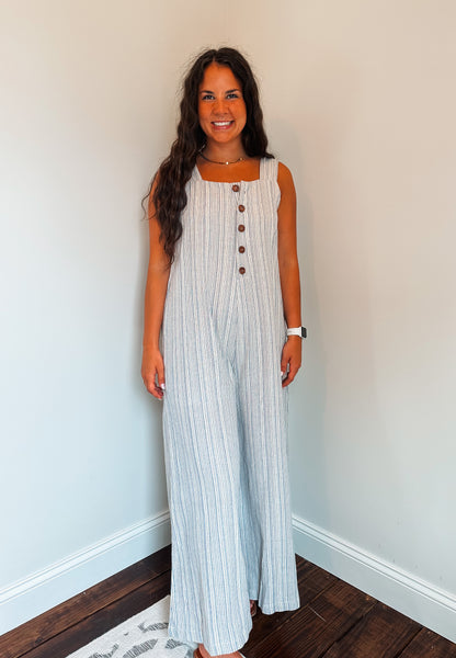 never enough stripe linen jumpsuit