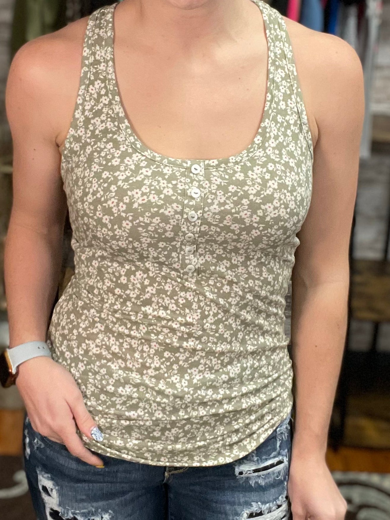 Floral Lady Button Front Tank