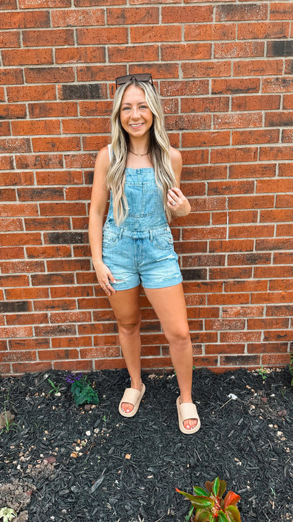 high rise denim overall romper