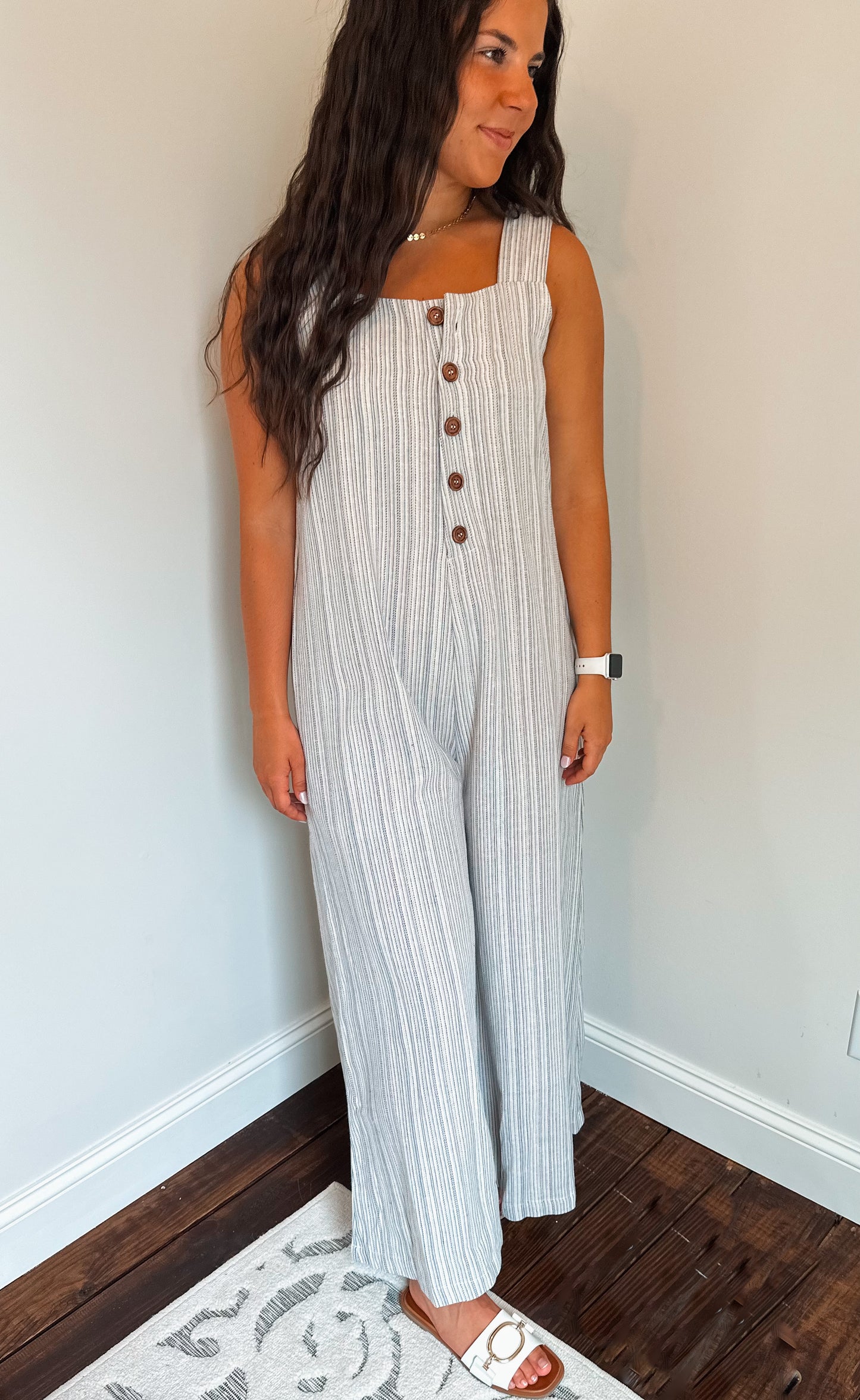 never enough stripe linen jumpsuit