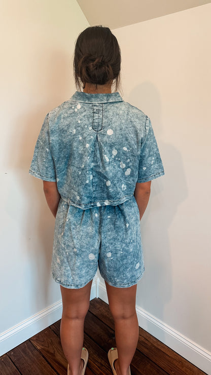 Denim Splattered Romper