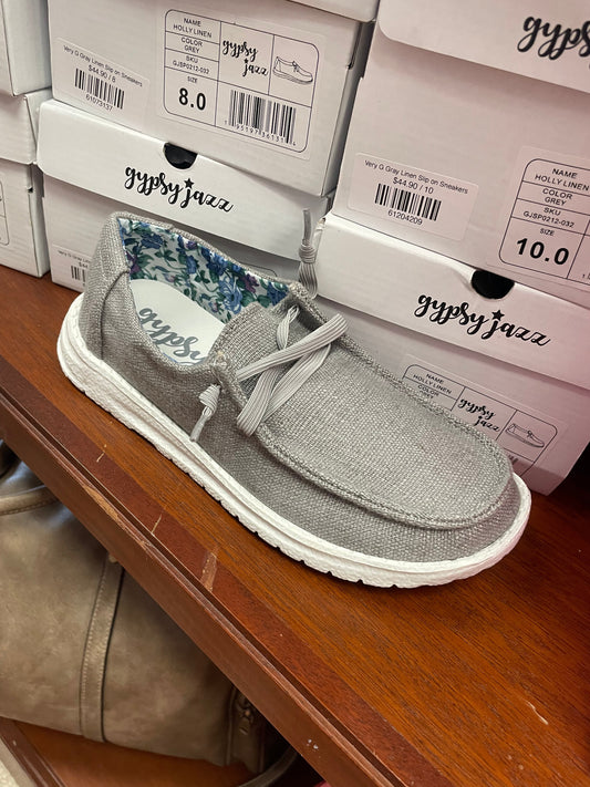 Very G Gray Linen Slip on Sneakers
