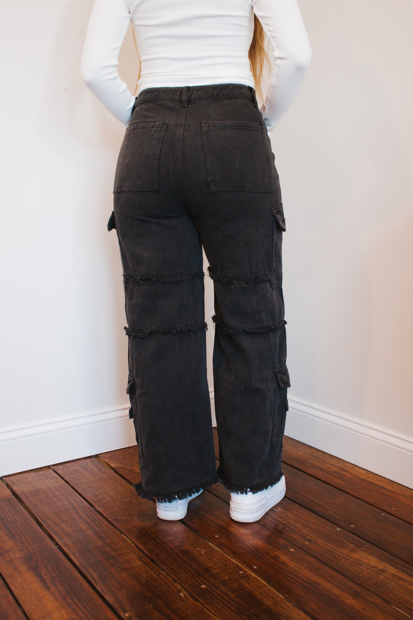 wide fit black denim pants