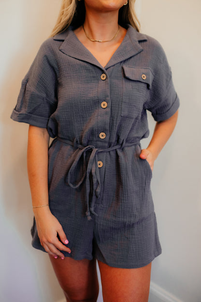 denim button down romper