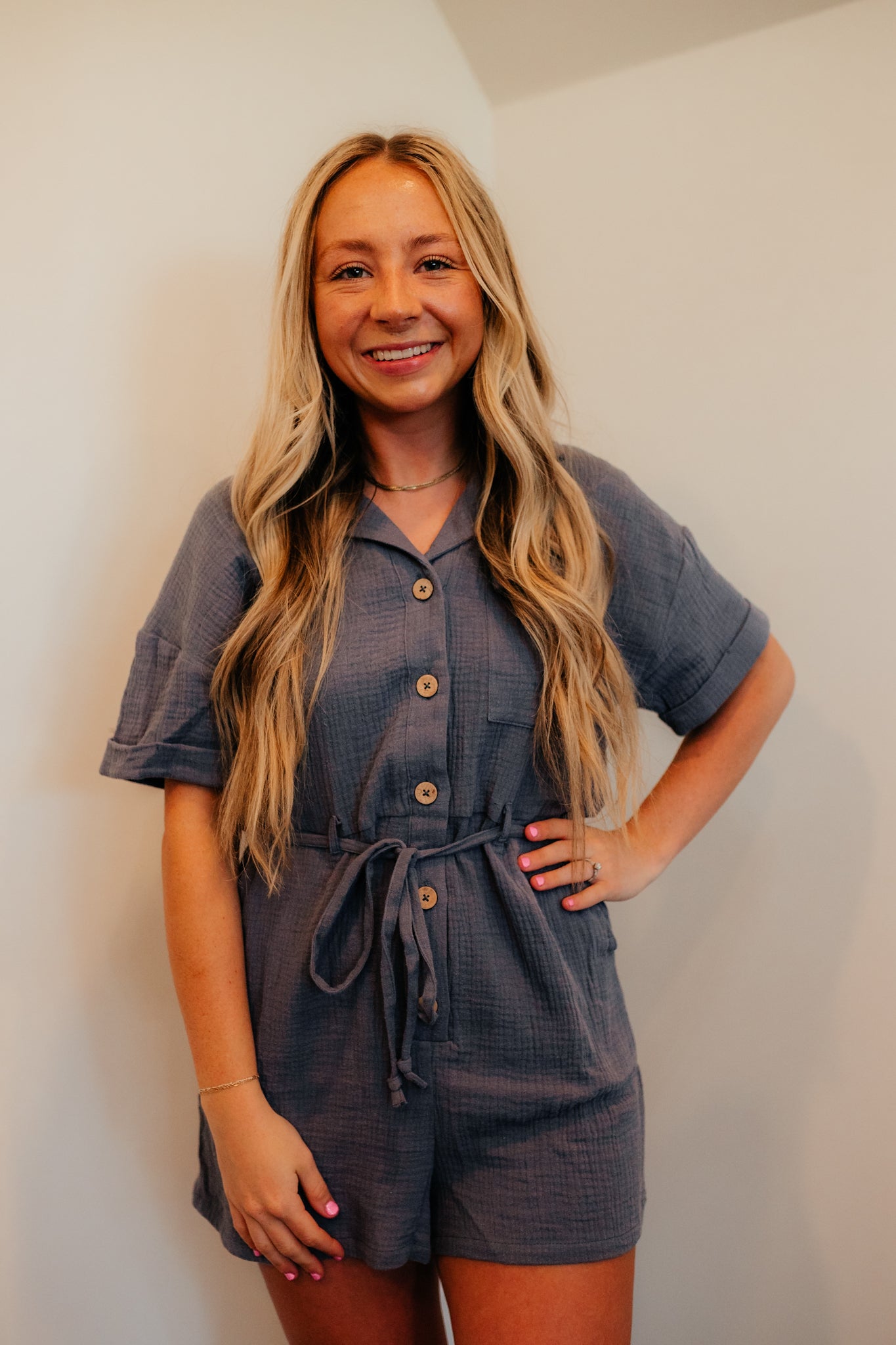 denim button down romper