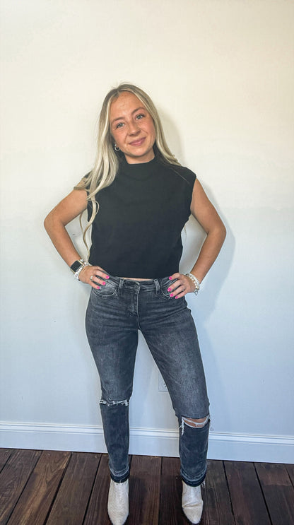 stretchy black denim jeans