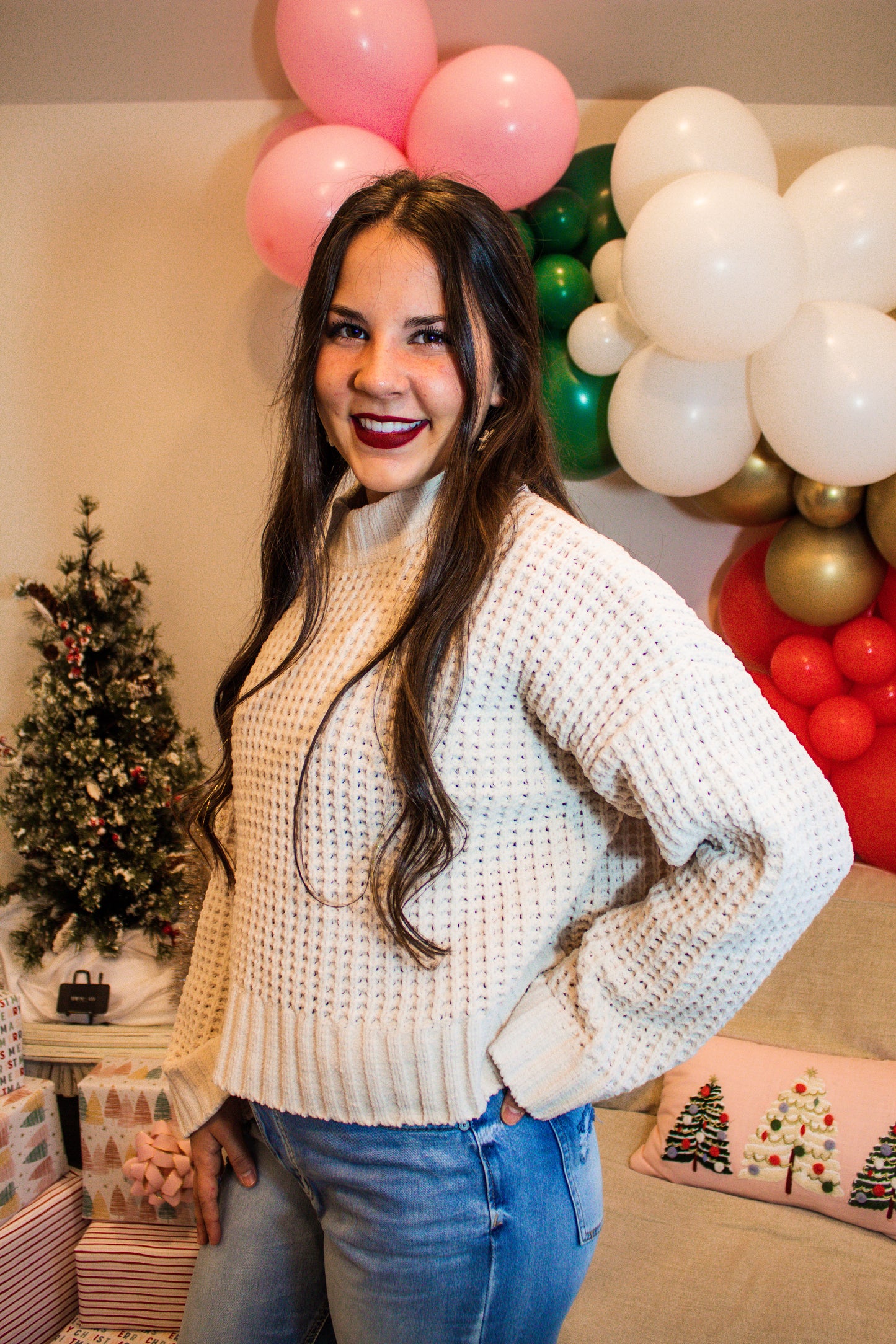 cream waffle sweater