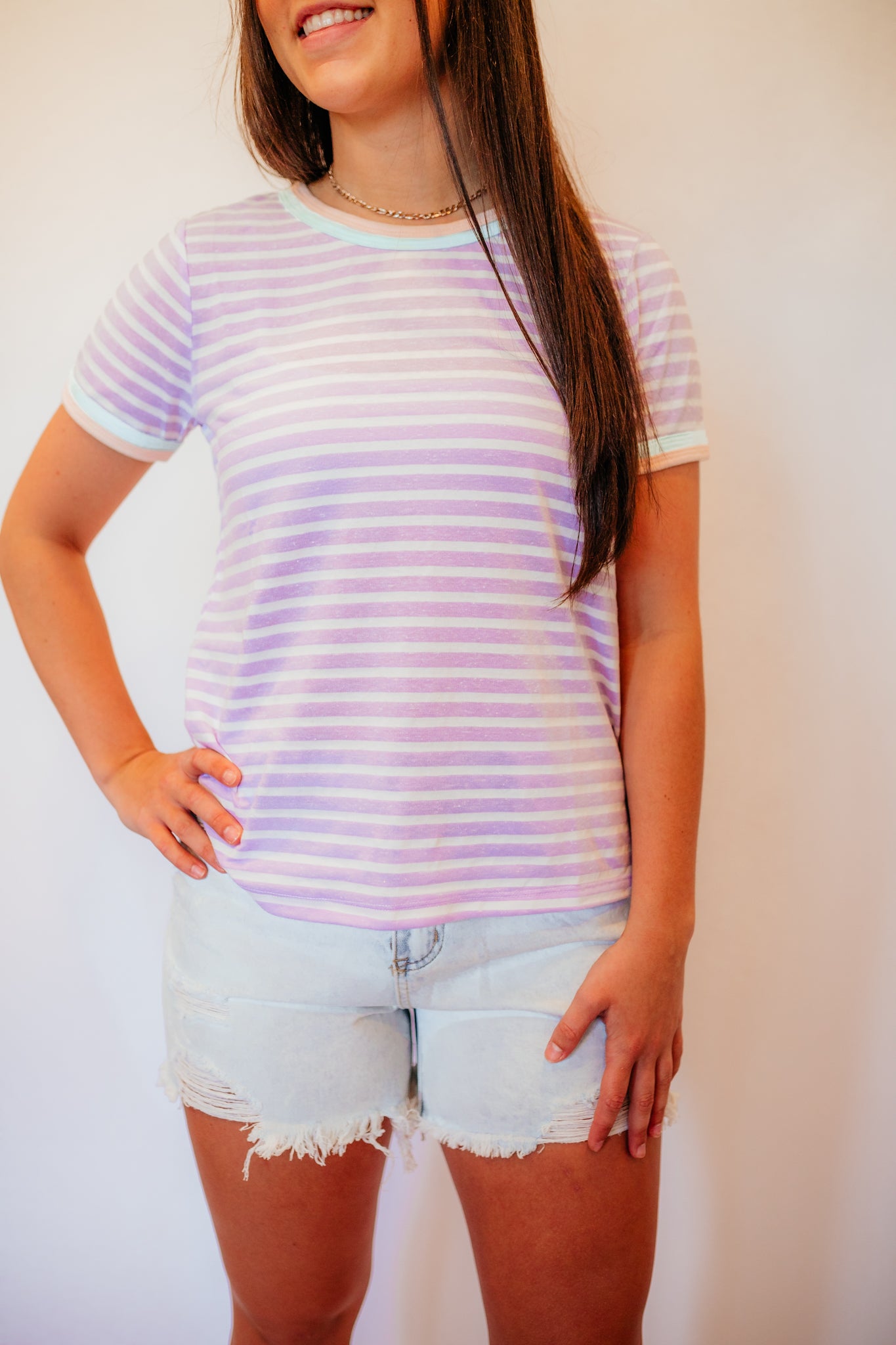 purple striped shirt