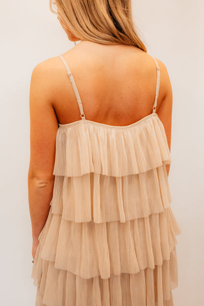 champagne ruffle dress