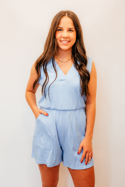 sky blue sleeveless cotton romper