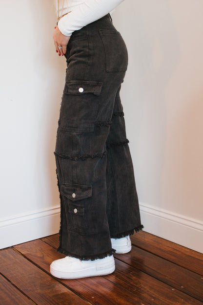 wide fit black denim pants