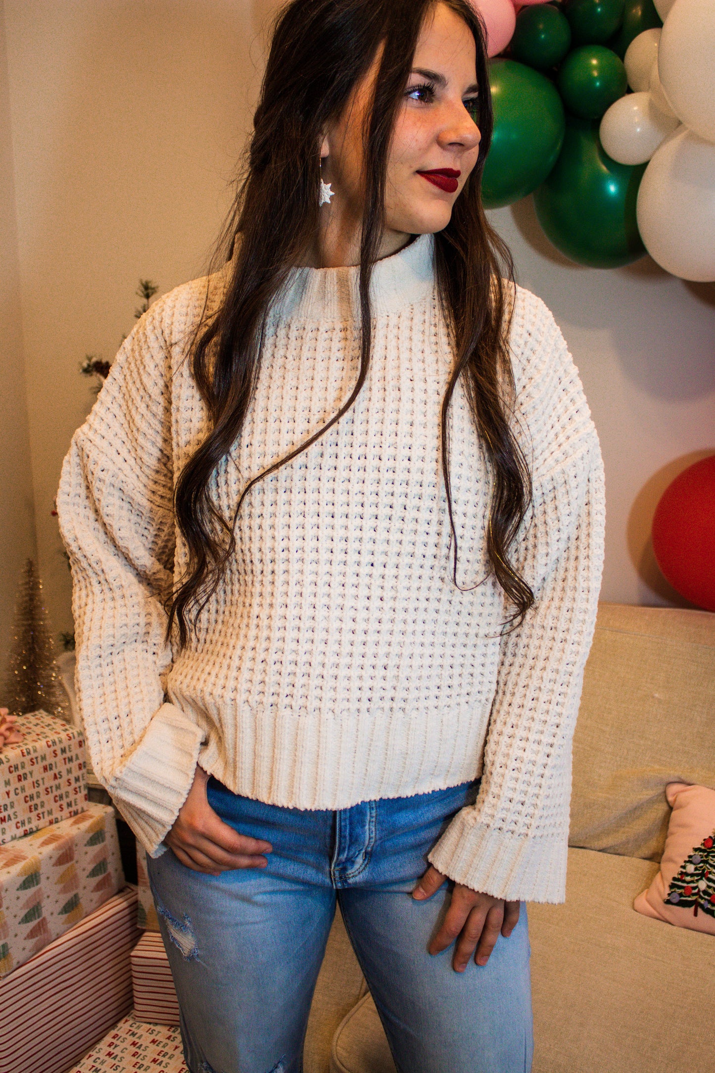 cream waffle sweater
