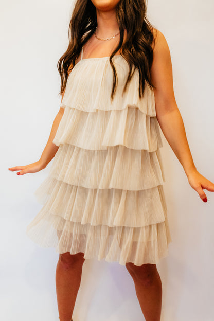 champagne ruffle dress