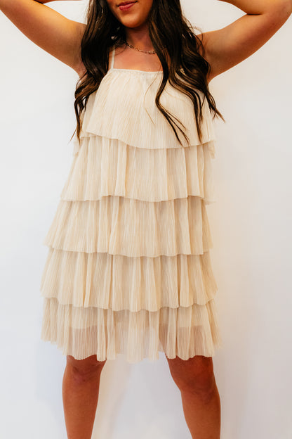 champagne ruffle dress