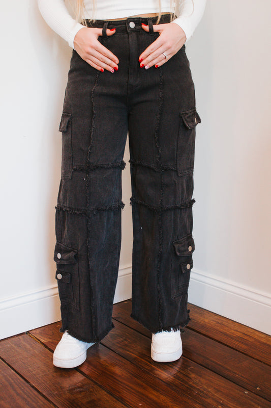 wide fit black denim pants