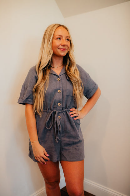 denim button down romper