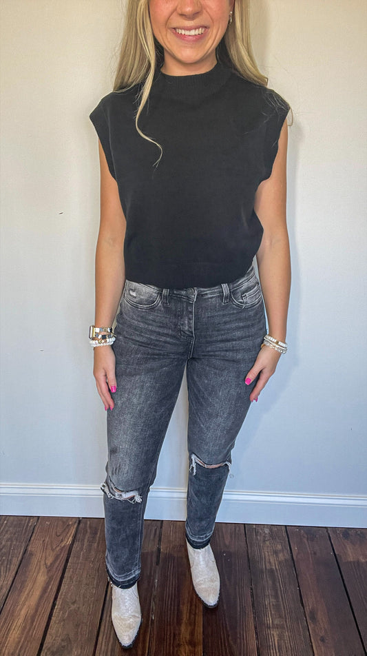 stretchy black denim jeans